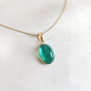 Natural Emerald Pendant, 14K Solid Yellow Gold Emerald Pendant, May Birthstone Pendant, Valentine&#39;s Day Gift, Bezel Pendant, Emerald Jewelry