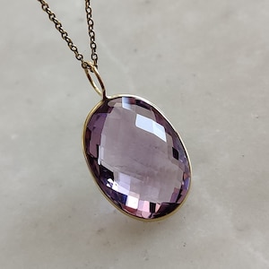 Natural Pink Amethyst Pendant, 14K Solid Yellow Gold Pink Amethyst Pendant, February Birthstone, Christmas Present, Pink Amethyst Jewelry