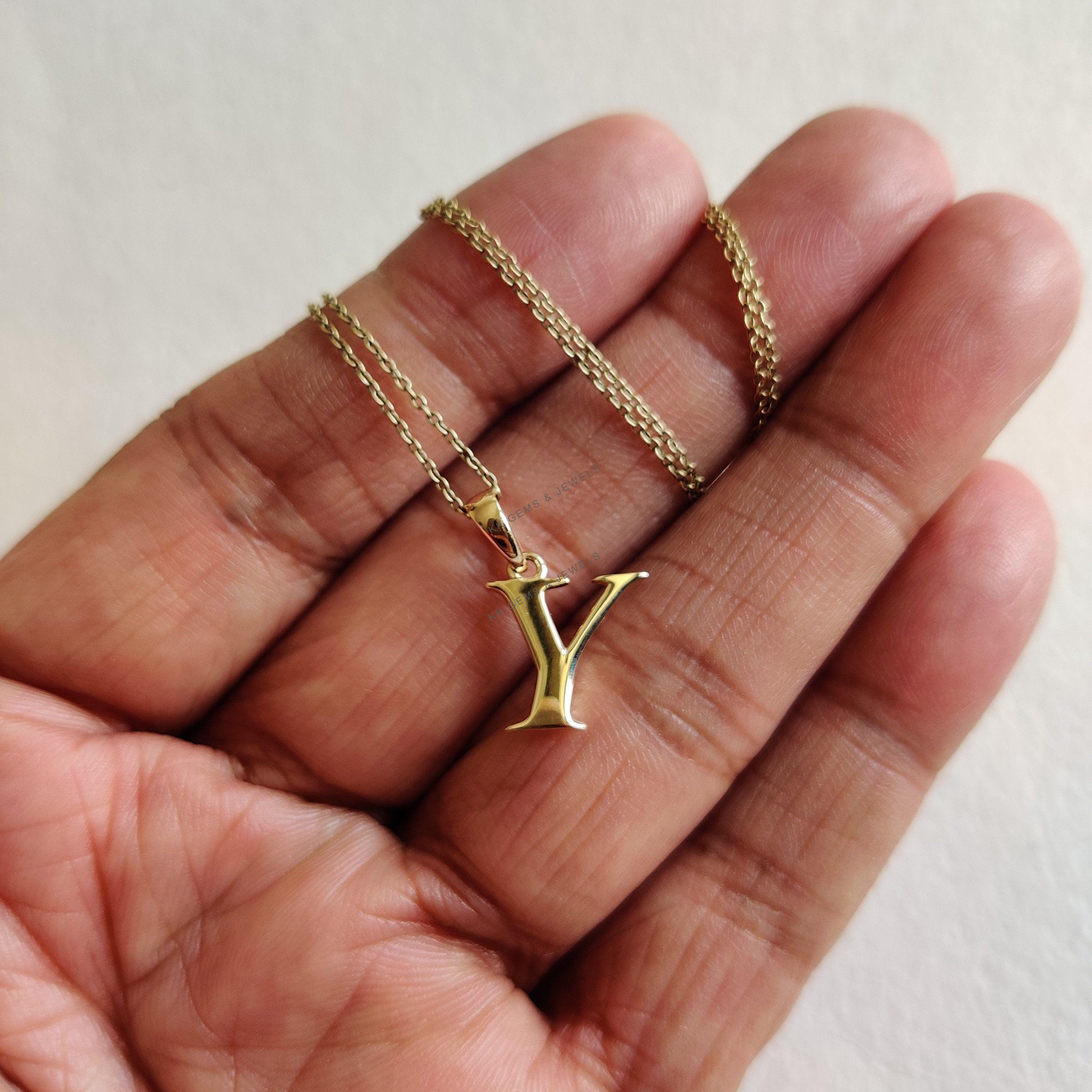 14K Solid Yellow Gold Initial Y Pendant, Alphabet Charm Pendant - Etsy