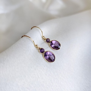 Natural Purple Amethyst Earrings, 14K Solid Yellow Gold Amethyst Earrings, February Birthstone, Purple Amethyst Jewelry, Anniversary Gift