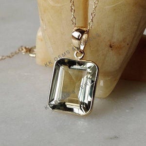 Natural Green Amethyst Pendant, 14K Solid Yellow Gold Pendant, February Birthstone Pendant, Green Amethyst Jewelry, Christmas Present