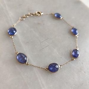 Natural Tanzanite Bracelet, 14K Solid Yellow Gold Bracelet, Chain Bracelet, Dainty Bracelet, December Birthstone, Tanzanite Jewelry