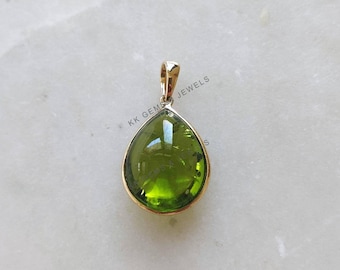 14K Solid Yellow Gold Natural Peridot Pear Pendant, August Birthstone