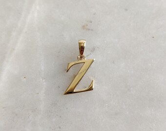 14K Gold Initial Z Pendant, Solid Yellow Gold Initial Z