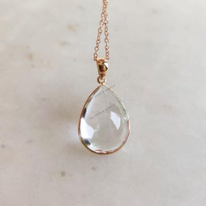 Natural Clear Quartz Pendant, 14K Solid Yellow Gold Clear Quartz Pendant, Bezel Pendant, April Birthstone, Christmas Gift, Quartz Jewelry