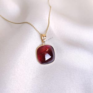 Natural Garnet Pendant, 14K Solid Yellow Gold Garnet Pendant, January Birthstone Pendant, Bezel Pendant, Anniversary Present, Garnet Jewelry