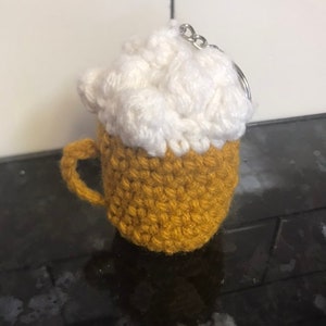 Handmade Crocheted beer keychain