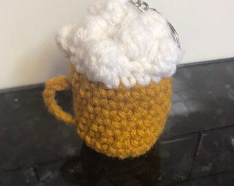 Handmade Crocheted beer keychain