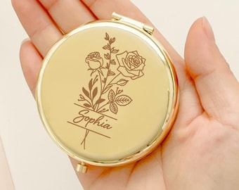 Personalized Compact Mirror, Custom Name Gift, Bridesmaid Gifts, Bridal Shower Gifts, Wedding Gifts, Engraved Pocket Mirror for Mother