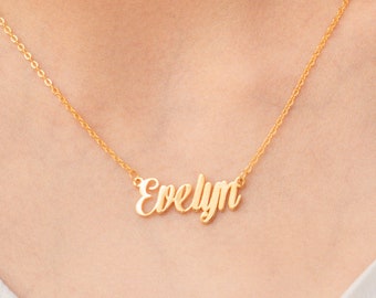 Benutzerdefinierte Namensschild Halskette, personalisierte Buchstaben Halskette, Skript Name Halskette, Kind Name Halskette, sinnvolle Geschenk für Mama, zierliche Schmuck