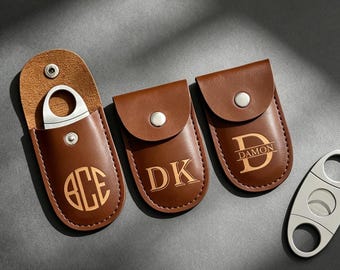 Personalized Cigar Cutter with Leather Case Engraved / Groomsmen Gift / Wedding Gift For Men / Custom Cigar Accessory For Him Husband