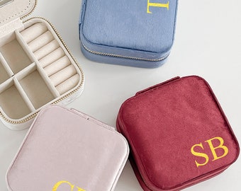 Travel Jewelry Case/ Velvet surface jewelry box Jewelry case/ Personalized Bridesmaid Proposal Gift/ Bridal Party Gifts/ Gifts for Women