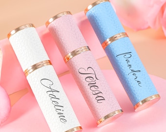 Personalized Elegant Portable Perfume Atomizer Spray Bottle/ Refillable 5ml Travel Perfume Container/ Engraved Perfume Bottle Leather Gift