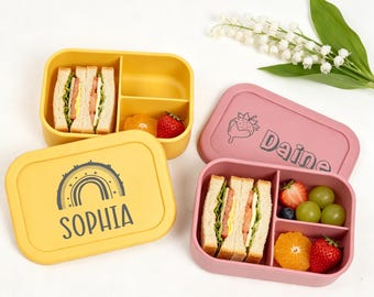 Personalized Kids Bento Box/ Custom Engraved Silicone Lunch Container/ Toddler Lunch Box for Boys Girls/ Preschool Daycare School Gift