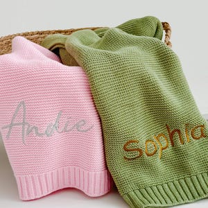 Personalized Knit Baby Blanket/ Embroidered Newborn Blanket/ Stroller Blanket/ Cottom Baby Blanket/ Unique Baby Shower Gift/ Baby Keepsake