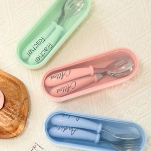 Personalized Toddler Utensils/ Custom Name Baby Cutlery Set/ Fork and Spoon/ Baby Shower Gift/ Baby Boy/ Baby Girl/ Self-Feed Fork and Spoon