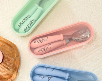 Personalized Toddler Utensils/ Custom Name Baby Cutlery Set/ Fork and Spoon/ Baby Shower Gift/ Baby Boy/ Baby Girl/ Self-Feed Fork and Spoon