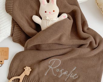 Coperta per neonati in maglia di cotone personalizzata/Coperta con nome ricamato per neonati/Coperta per passeggino/Coperta per neonati personalizzata/Coperta ricordo di benvenuto per neonati