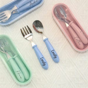 Cuchara y tenedor personalizados/Juego de cubiertos con nombre personalizado para bebés y niños/Regalos ideales para recién nacidos, cumpleaños, aniversarios/Acero inoxidable