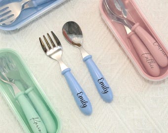 Cucchiaio e forchetta personalizzati/Set di posate con nome personalizzato per neonati e bambini/Regali ideali per neonati, compleanni, anniversari/Acciaio inossidabile