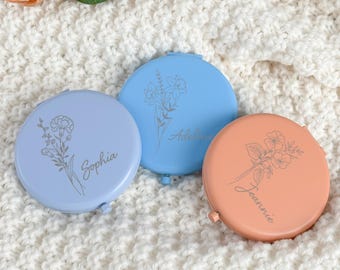 Personalized Compact Mirror/ Makeup Mirror/ Engraved Pocket Mirror for Her/ Custom Wedding or Birthday Keepsake Gifts/ Bridesmaid Gifts