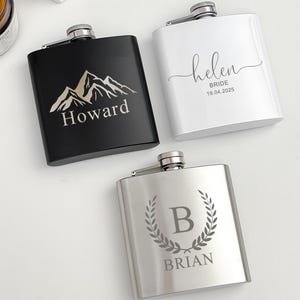 Fiaschette da matrimonio personalizzate con incisione laser/Idea regalo di nozze/Regali di nozze per testimone di nozze, sposo, usciere/Fiasche da matrimonio in argento/Fiasche da damigella d'onore