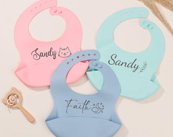 Personalized Silicone Bib with Collection Pocket/ Custom Baby Bib/ New Mom Gift/ Birthday Gift/ Gift for Babies & Toddlers/ Baby Shower Gift