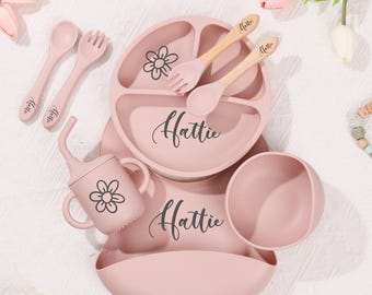Personalized Silicone Weaning Set/ Cartoon Weaning Set for Toddler Baby Kids/ Feeding Set with Name/Baby Shower Gift/Eco-Friendly/Baby Plate