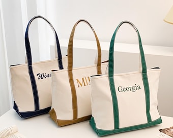 Personalized Embroidered Canvas Tote Bag/ Custom Text Tote Bag/ Beach Handbag/ Bridesmaid Gift/ Bachelorette Gifts/ School Bag/ Gift for Her