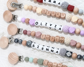 Personalized Newborn Soother Clip/ Custom Pacifier Clip/ Baby Wooden Name Pacifier chain/ Handmade Baby Party Baptism Holder/ Shower Gift