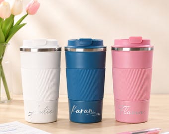 Personalized Coffee Travel Mug/ Custom Engraved 17oz Insulated Cup/ Stainless Steel Tea Cup/ Housewarming Gift/ Corporate Gift Birthday Gift
