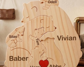 Personalized Engraved Family Name Puzzle/ Custom Wooden Bear Family Puzzle/ Home Decor/ Baby Puzzle/ Unique Keepsake Gift for Parents