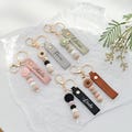Personalized Birth Flower Keychain/ Name Keyring With Birth Flower/ Leather Key Fob/ Unique Sister Gift/ Bridesmaid Gift/ Best Friend Gift