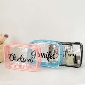 Personalized Makeup Bag, Chenille Patch Bag, Clear Cosmetic Bag, Toiletry Bag, Clear Travel Bag, Summer Vacation,Great Gift for Bridesmaids