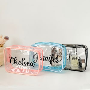Personalisierte Make-up-Tasche, Chenille Patch-Tasche, klare Kosmetiktasche, Kulturtasche, klare Reisetasche, Sommerferien, tolles Geschenk für Brautjungfern