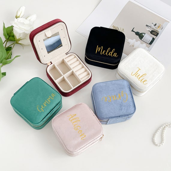 Personalisierte Samt Schmuckschatulle für Reise / Geburtstagsgeschenk für HerSchmuckschatulle / Schmuckaufbewahrung / Kleine Schmuckschatulle / Brautjungfern Geschenk