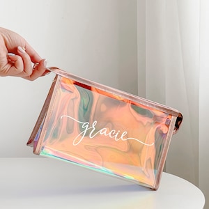 Bolsa de maquillaje personalizada, bolsa de cosméticos transparente, regalos personalizados, bolsa de viaje, bolsa de maquillaje transparente, idea de regalo para dama de honor, regalos para despedida de soltera