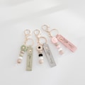 Personalized Birth Flower Keyring/ Gift for Her/ Daisy Beaded Keyring for Girls/ Custom Text Faux Leather Keyring/Bridesmaid Gifts/Bag Charm