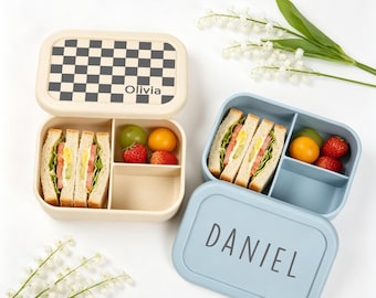 Portapranzo personalizzato per bambini / Contenitore per il pranzo in silicone con incisione personalizzata / Regalo per scuola materna, asilo nido o scuola elementare / Portapranzo per bambini e bambine