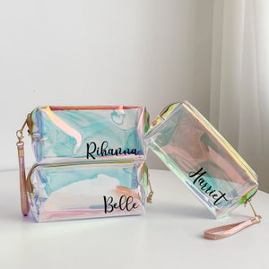 Personalisierte klare Kulturtasche/Personalisierte Make-up Tasche/Reise-Make-up-Kosmetiktasche/Bachelorette Party Geschenk/PVC Tasche/Geschenk für Sie/Kosmetiktasche