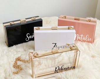 Personalized Acrylic Clutch /Clear Stadium Bag / Clear Clutch Monogrammed Purse / Clear Purse Wedding Gift / Bridesmaid Proposal Makeup Bag