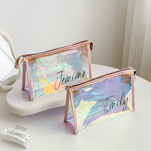 Holographische Brautjungfer Make-up-Tasche, personalisierte Schminktasche, Kosmetiktasche, Junggesellinnenabschied Geschenk, PVC Tasche, Junggesellinnenabschied Geschenk