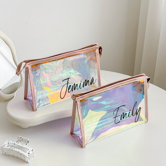 Holographic Bridesmaid Makeup Bag,  Personalized makeup bag, Cosmetic Pouch,Bachelorette Party Favor,PVC Bag,Bachelorette Party Gift