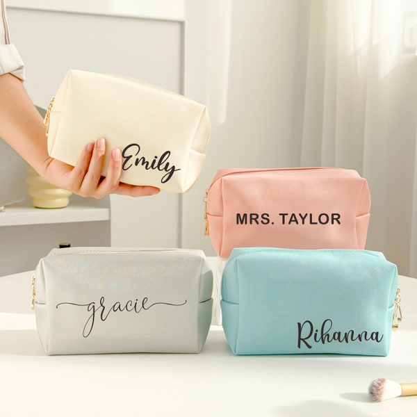 Borsa da toilette personalizzata, Borsa per il trucco in pelle PU, Borsa per il trucco da damigella d'onore, Custodia per cosmetici, Proposta da damigella d'onore, Pochette personalizzata