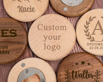 Personalized Engraved Magnet Bottle Opener/ Custom Logo Wooden Magnet Bottle Opener/ Groomsmen Gift/ Custom Wood Beer Opener for Party