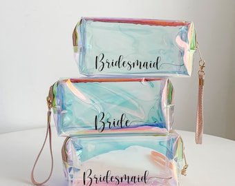 Custom Makeup Bag/Holographic Cosmetic Bag/Bridal Party Favors/Gift for Her/Bachelorette Party Gifts/Toiletry Bag/Beach Bag/Bridesmaid Gifts