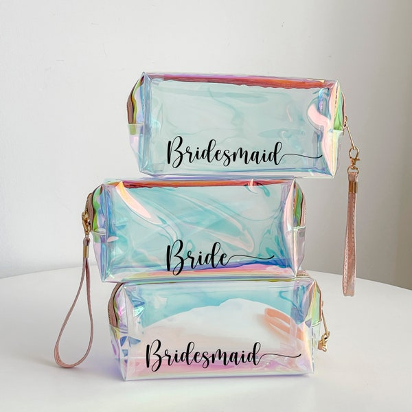 Custom Makeup Bag/Holographic Cosmetic Bag/Bridal Party Favors/Gift for Her/Bachelorette Party Gifts/Toiletry Bag/Beach Bag/Bridesmaid Gifts