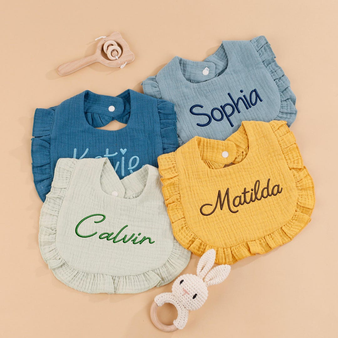 Personalized Baby Bib With Embroidered Name/ Custom Cotton Baby Burp ...