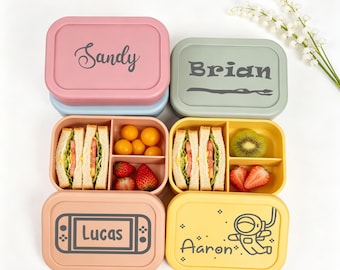 Personalized Toddler Bento Box/ Custom Engraved Silicone Lunch Container/ Kids Name Lunch Box for Boys Girls/ Preschool Daycare School Gift