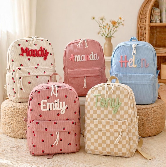Personalized Corduroy Backpack/ Custom Name Kids School Bag/Toddler Preschool Backpack/Daycare Backpack/Back to School Gift for Boys & Girls